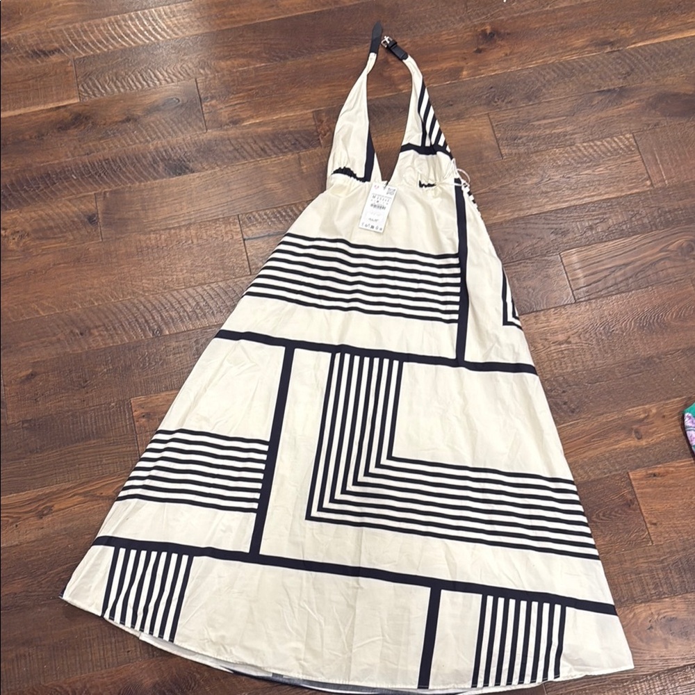 Black and White Geometric Halter Dress
